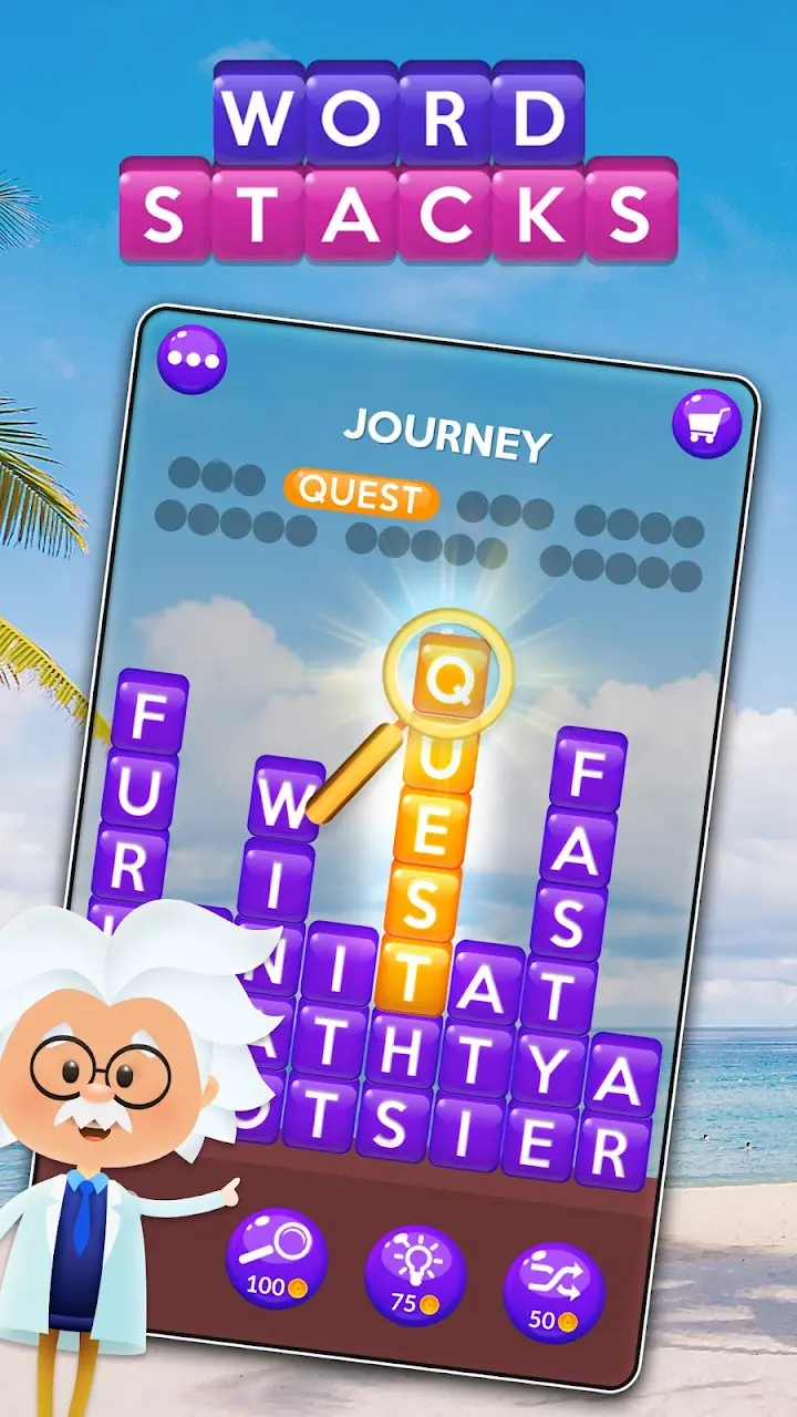 Pilhas de letras do Word Stacks com uma palavra marcada